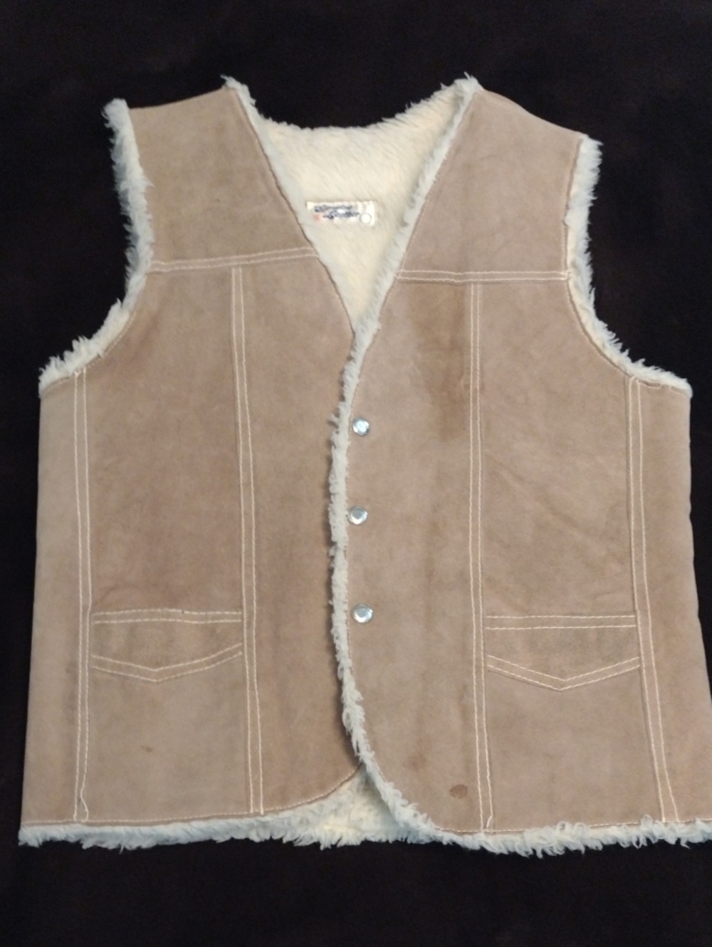 Vintage Genuine Suede Leather Sherpa Vest Size Medium Unisex